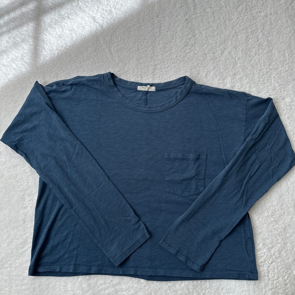 Rag & Bone Long Sleeve Crewneck Pocket Tee Navy Blue Slub Cotton Relaxed Fit